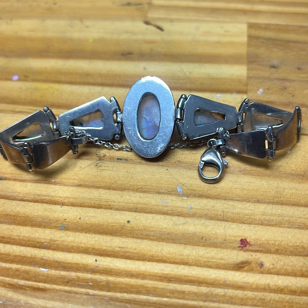Gorgeous Vintage Sterling Rainbow Moonstone Link Bracelet - Picture 6 of 9